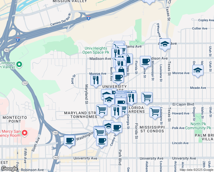 map of restaurants, bars, coffee shops, grocery stores, and more near 1602 Meade Avenue in San Diego