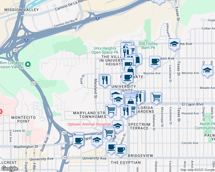 map of restaurants, bars, coffee shops, grocery stores, and more near 4384 Cleveland Avenue in San Diego
