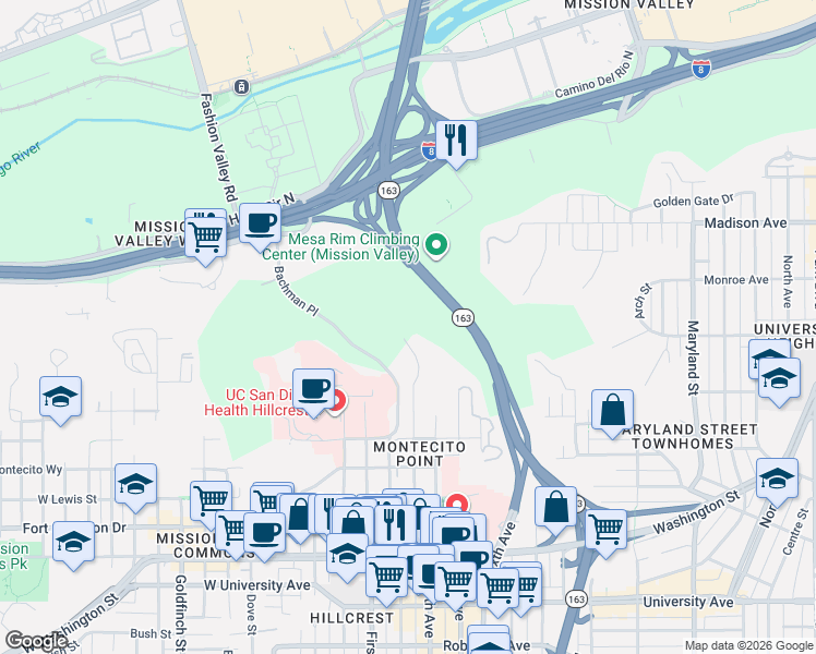 map of restaurants, bars, coffee shops, grocery stores, and more near 4309 Third Avenue in San Diego