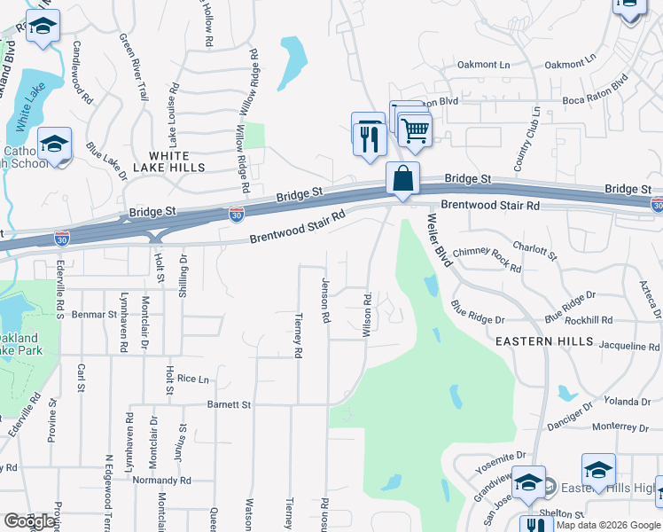 map of restaurants, bars, coffee shops, grocery stores, and more near 1532 Jenson Road in Fort Worth