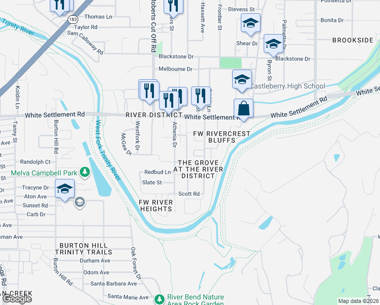 map of restaurants, bars, coffee shops, grocery stores, and more near 4932 Deavers Lane in Fort Worth