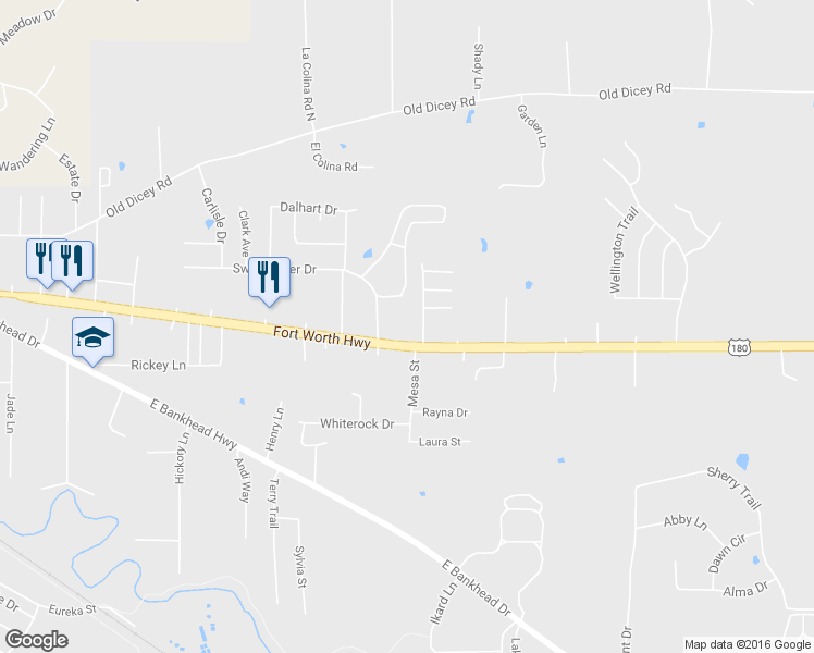 map of restaurants, bars, coffee shops, grocery stores, and more near 1675 Fort Worth Hwy in Weatherford