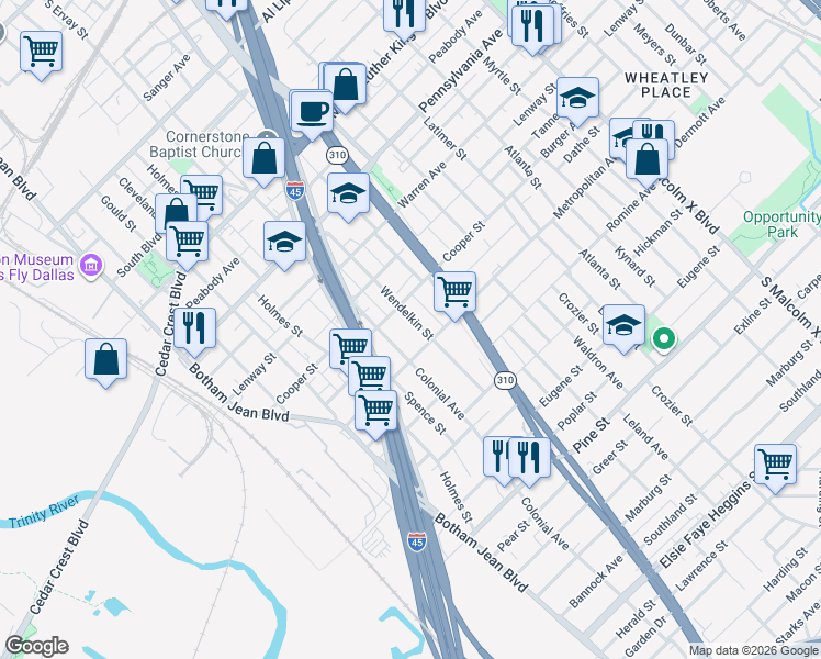 map of restaurants, bars, coffee shops, grocery stores, and more near in Dallas