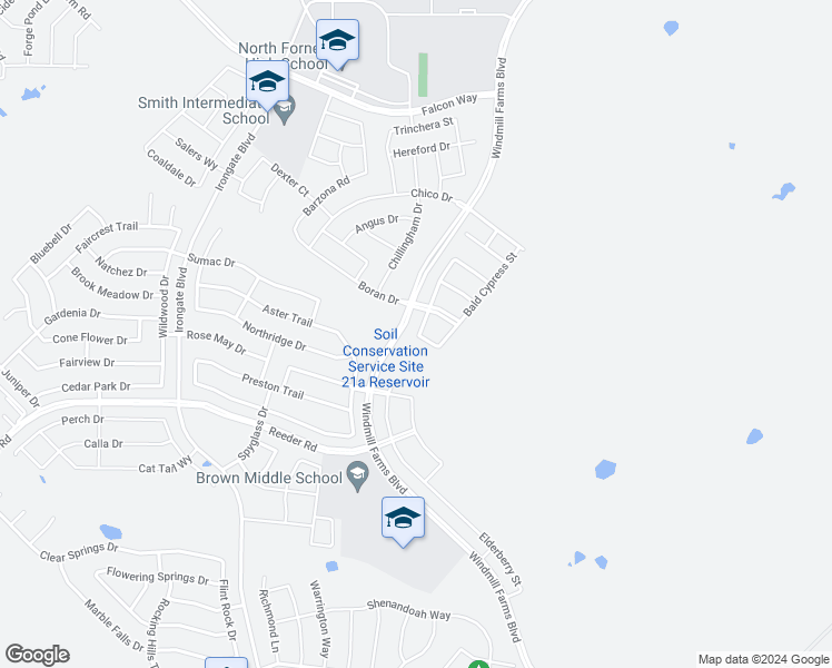 map of restaurants, bars, coffee shops, grocery stores, and more near 9015 Switchgrass Lane in Forney