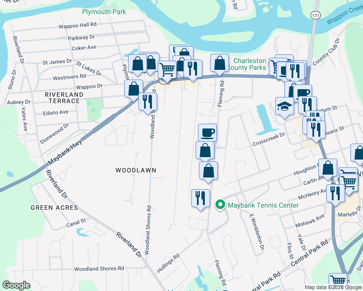 map of restaurants, bars, coffee shops, grocery stores, and more near 289 Stefan Street in Charleston