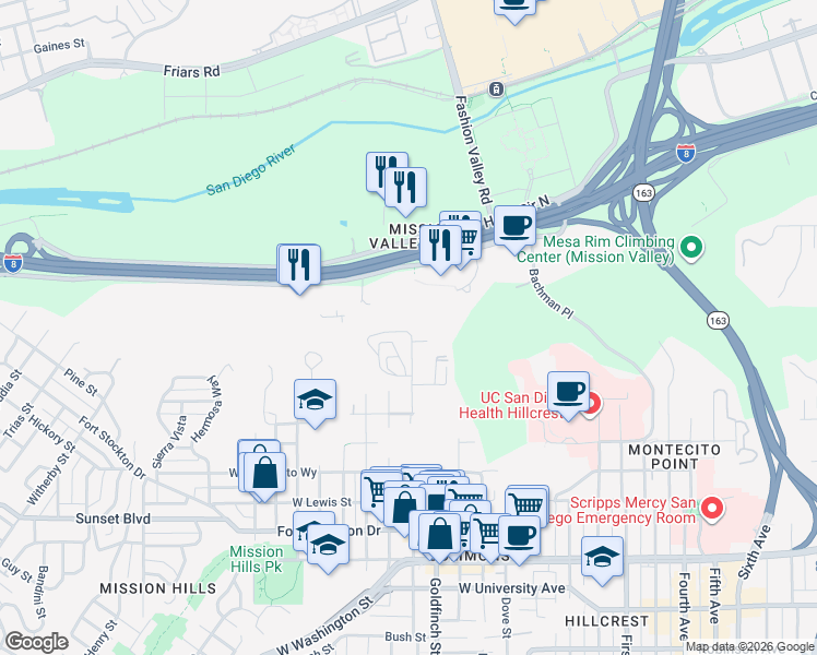 map of restaurants, bars, coffee shops, grocery stores, and more near 4396 Arcadia Drive in San Diego