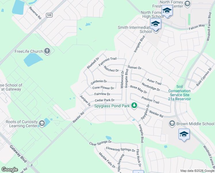 map of restaurants, bars, coffee shops, grocery stores, and more near 2013 Cone Flower Drive in Forney