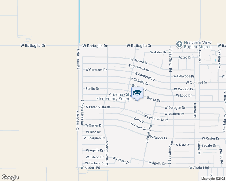 map of restaurants, bars, coffee shops, grocery stores, and more near 12387 West Obregon Drive in Arizona City