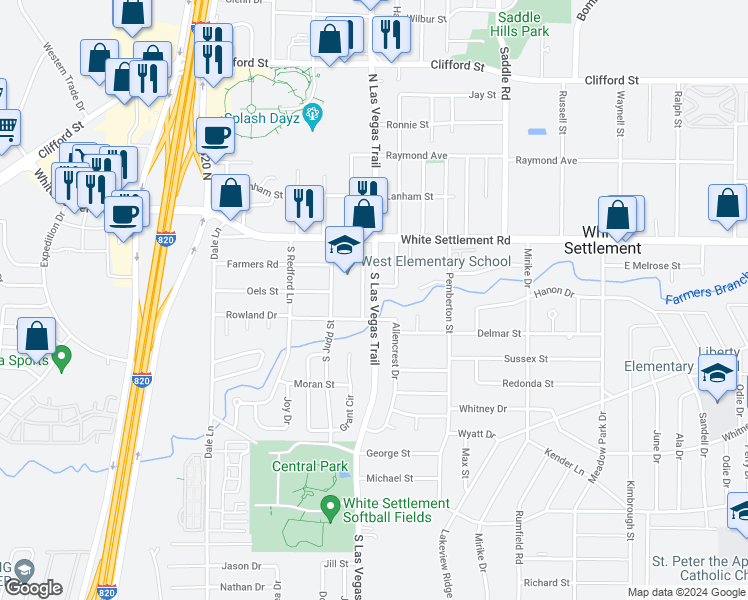 map of restaurants, bars, coffee shops, grocery stores, and more near 236 S Las Vegas Trail in Fort Worth