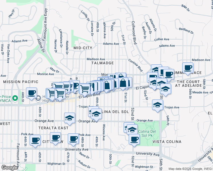 map of restaurants, bars, coffee shops, grocery stores, and more near 4980 El Cajon Boulevard in San Diego