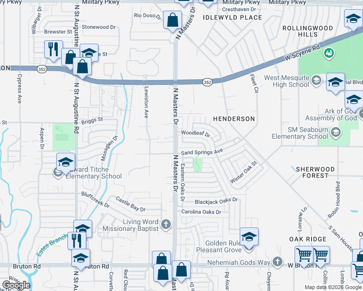 map of restaurants, bars, coffee shops, grocery stores, and more near 10203 Sand Springs Avenue in Dallas