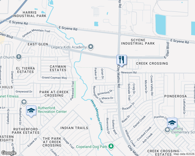 map of restaurants, bars, coffee shops, grocery stores, and more near 2209 Baretta Drive in Mesquite