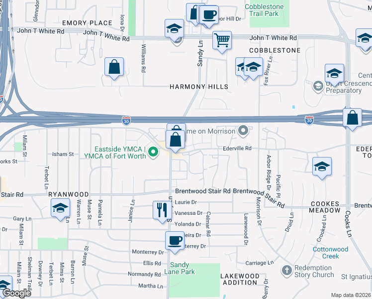 map of restaurants, bars, coffee shops, grocery stores, and more near 1454 Carol Oaks Lane in Fort Worth