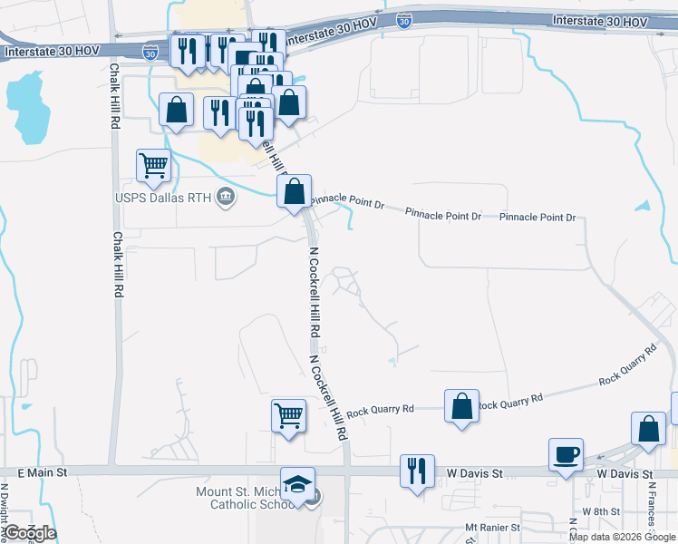 map of restaurants, bars, coffee shops, grocery stores, and more near 1310 North Cockrell Hill Road in Dallas