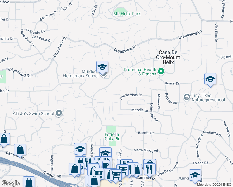 map of restaurants, bars, coffee shops, grocery stores, and more near 9802 Lyncarol Drive in La Mesa