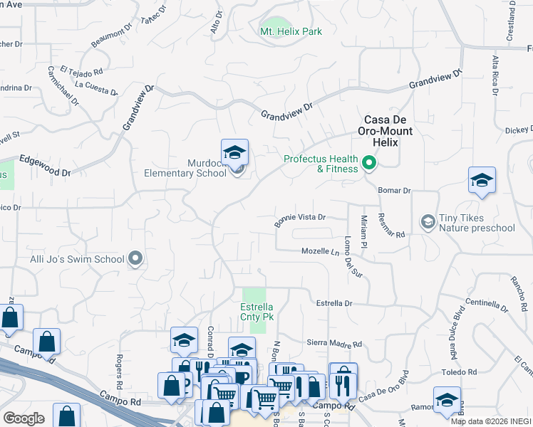 map of restaurants, bars, coffee shops, grocery stores, and more near 9802 Lyncarol Drive in La Mesa