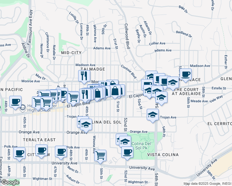 map of restaurants, bars, coffee shops, grocery stores, and more near in San Diego