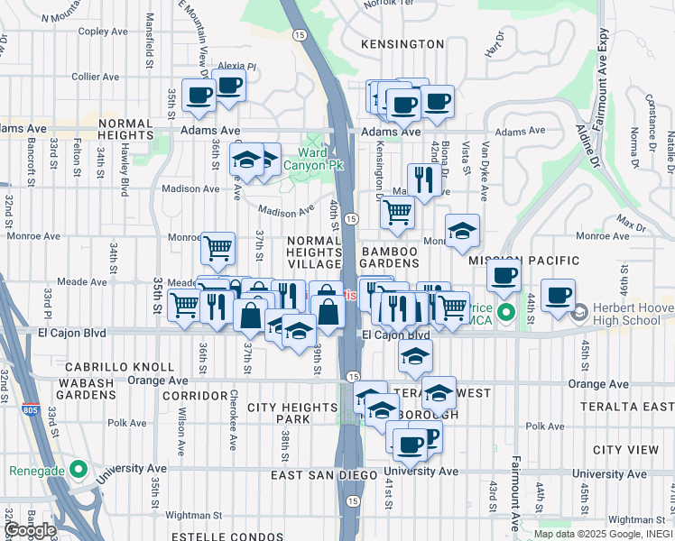 map of restaurants, bars, coffee shops, grocery stores, and more near 3967-77 Meade Avenue in San Diego