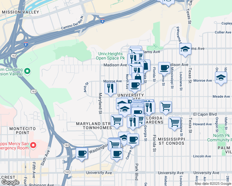 map of restaurants, bars, coffee shops, grocery stores, and more near 1602 Meade Avenue in San Diego