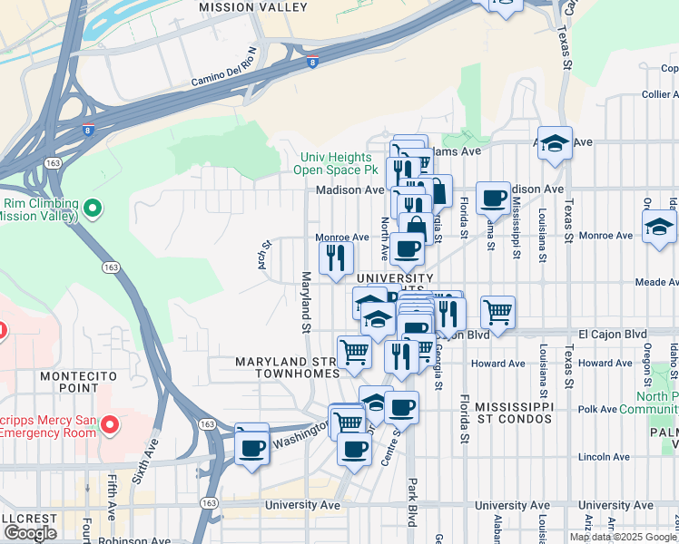 map of restaurants, bars, coffee shops, grocery stores, and more near 4384 Cleveland Avenue in San Diego