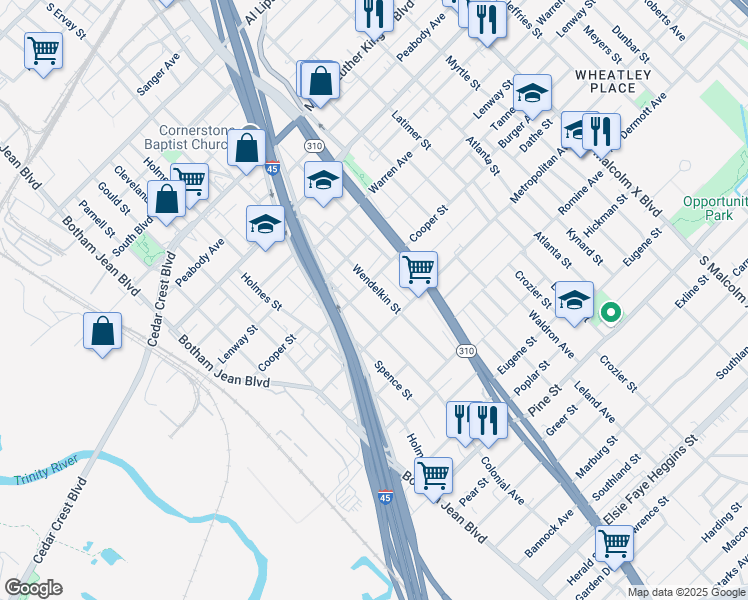 map of restaurants, bars, coffee shops, grocery stores, and more near in Dallas