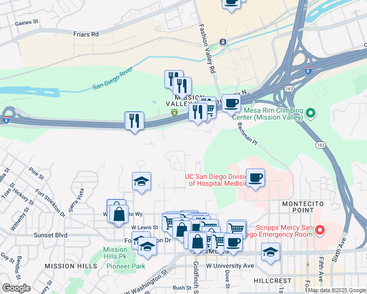map of restaurants, bars, coffee shops, grocery stores, and more near 4396 Arcadia Drive in San Diego