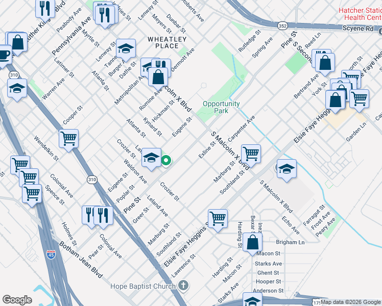 map of restaurants, bars, coffee shops, grocery stores, and more near 2626 Lobdell Street in Dallas