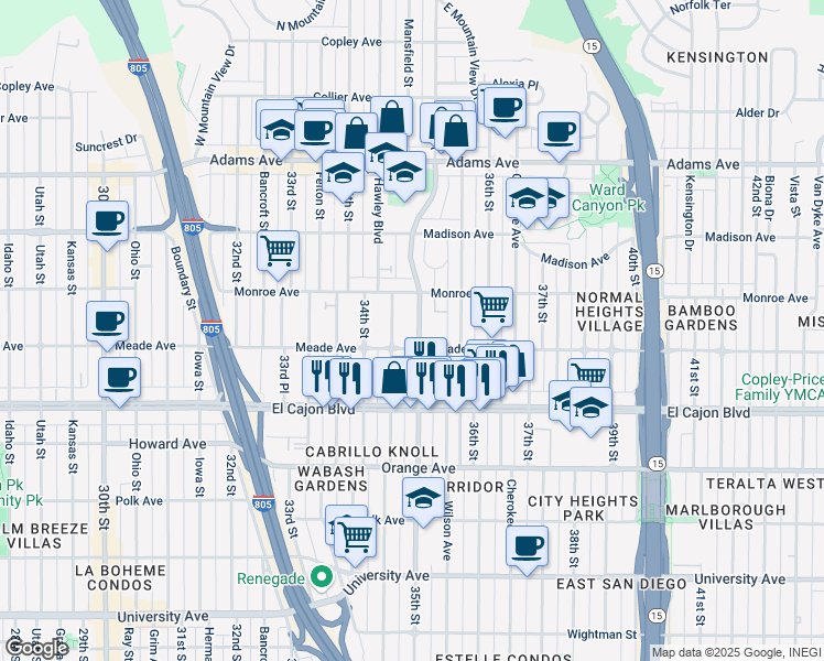 map of restaurants, bars, coffee shops, grocery stores, and more near 4473 Swift Avenue in San Diego