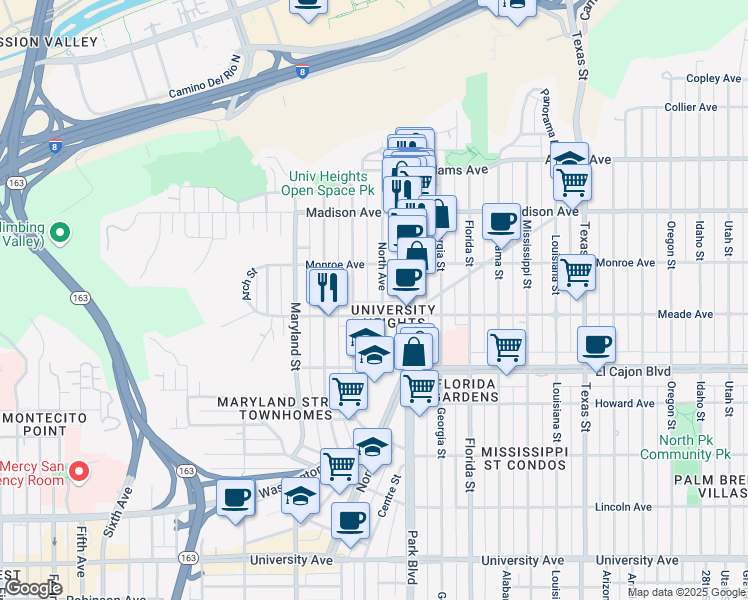 map of restaurants, bars, coffee shops, grocery stores, and more near 4467 Campus Avenue in San Diego