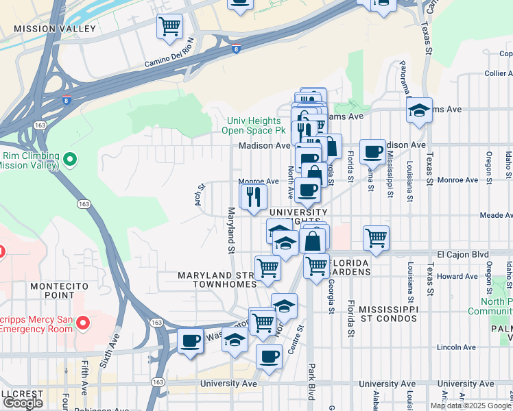 map of restaurants, bars, coffee shops, grocery stores, and more near 4459 Cleveland Avenue in San Diego