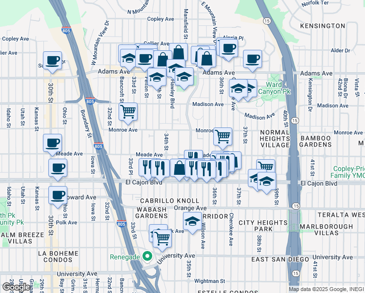 map of restaurants, bars, coffee shops, grocery stores, and more near 4429-31 Swift Avenue in San Diego