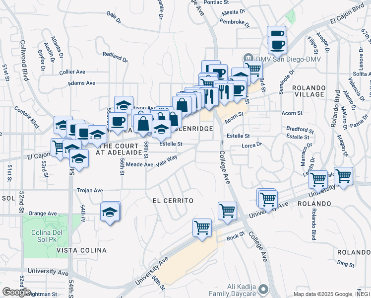 map of restaurants, bars, coffee shops, grocery stores, and more near 5936 Vale Way in San Diego