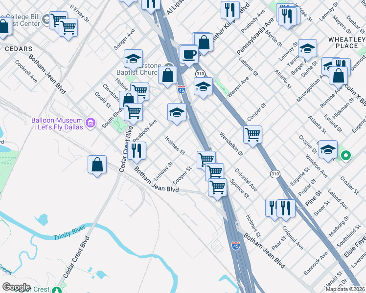 map of restaurants, bars, coffee shops, grocery stores, and more near 1601 Panama Place in Dallas