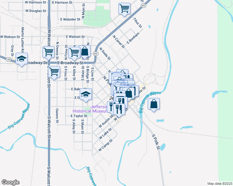 map of restaurants, bars, coffee shops, grocery stores, and more near 100-198 East Henderson Street in Jefferson
