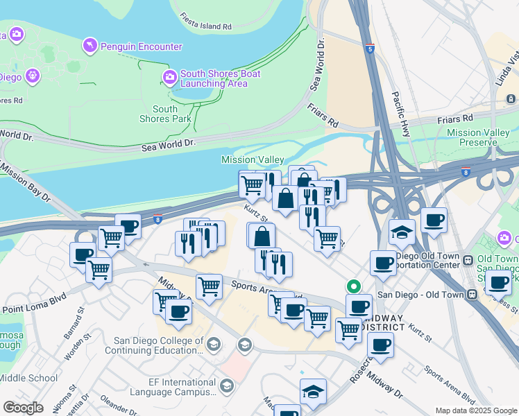 map of restaurants, bars, coffee shops, grocery stores, and more near 3788 Hancock Street in San Diego