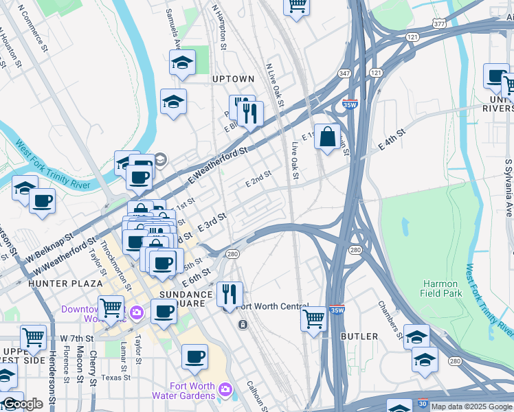 map of restaurants, bars, coffee shops, grocery stores, and more near in Fort Worth