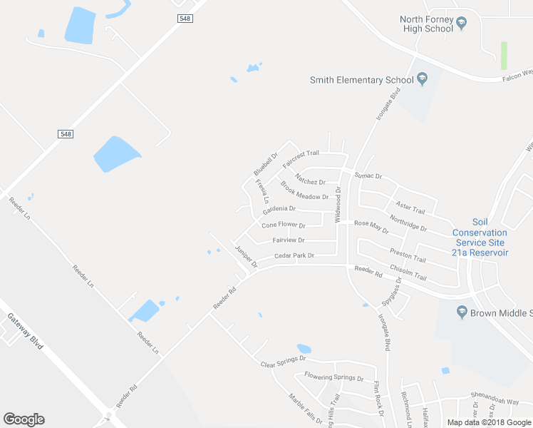 map of restaurants, bars, coffee shops, grocery stores, and more near 2048 Gardenia Drive in Forney