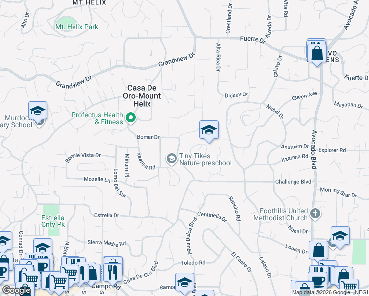 map of restaurants, bars, coffee shops, grocery stores, and more near 4367 Vista Way in La Mesa