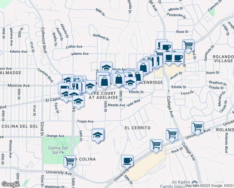 map of restaurants, bars, coffee shops, grocery stores, and more near 5731 El Cajon Boulevard in San Diego