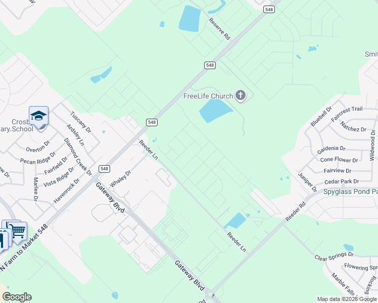 map of restaurants, bars, coffee shops, grocery stores, and more near 11034 Reeder Lane in Forney