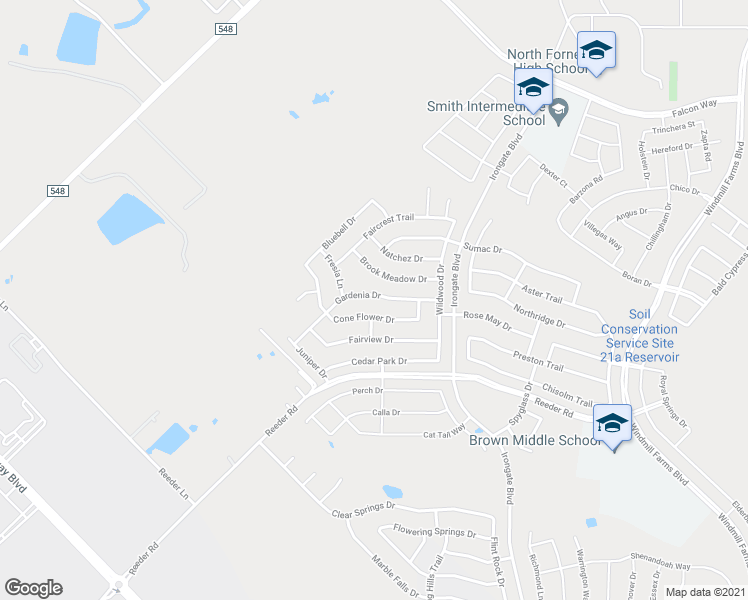 map of restaurants, bars, coffee shops, grocery stores, and more near 2032 Gardenia Drive in Forney