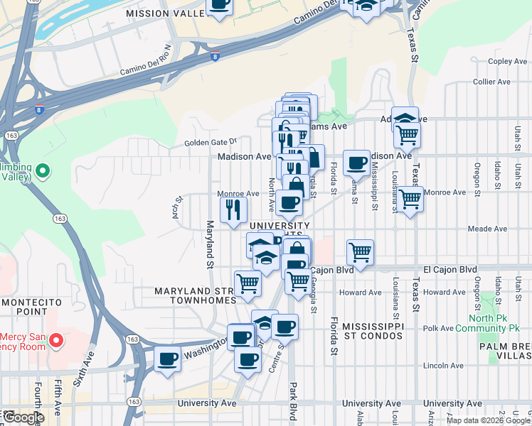 map of restaurants, bars, coffee shops, grocery stores, and more near in San Diego