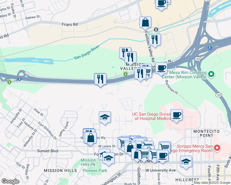 map of restaurants, bars, coffee shops, grocery stores, and more near 1235 Hotel Circle Court in San Diego