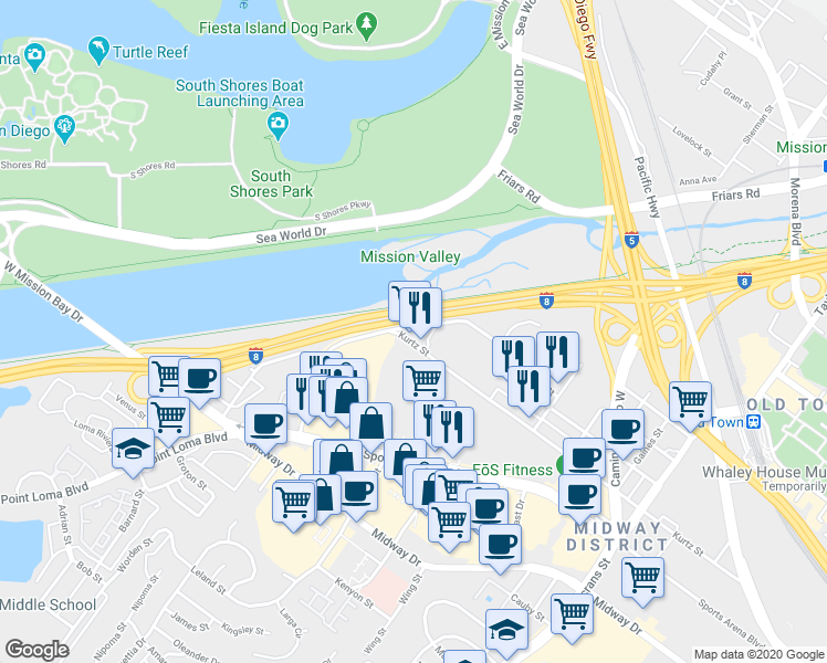 map of restaurants, bars, coffee shops, grocery stores, and more near 3788 Hancock Street in San Diego