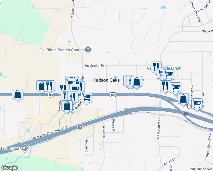 map of restaurants, bars, coffee shops, grocery stores, and more near in Hudson Oaks