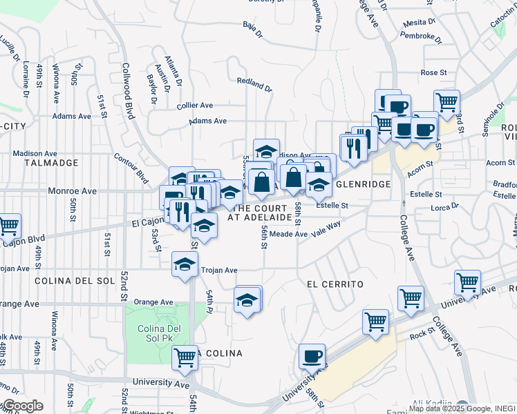 map of restaurants, bars, coffee shops, grocery stores, and more near 5527 El Cajon Boulevard in San Diego