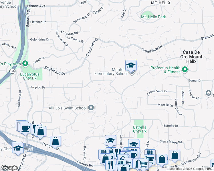 map of restaurants, bars, coffee shops, grocery stores, and more near 4242 Avenida Gregory in Spring Valley