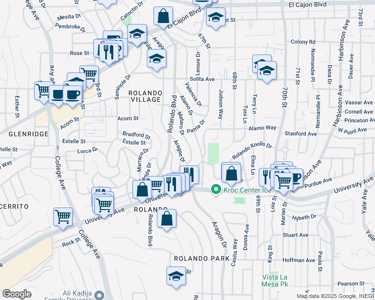map of restaurants, bars, coffee shops, grocery stores, and more near 4458 Mataro Drive in San Diego