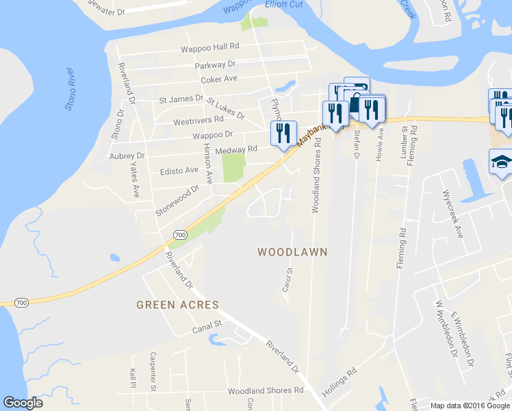 map of restaurants, bars, coffee shops, grocery stores, and more near 311 Pageland Road in Charleston