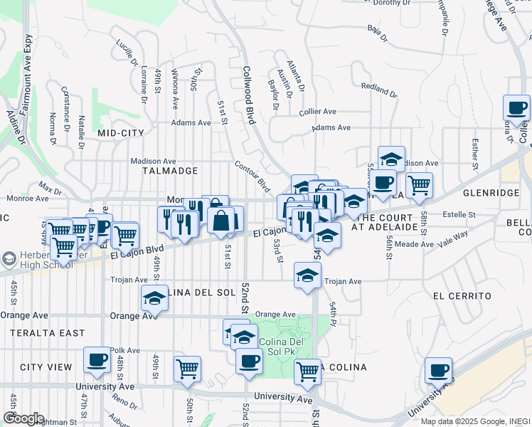 map of restaurants, bars, coffee shops, grocery stores, and more near 4463 Dawson Avenue in San Diego